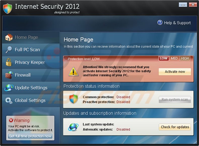 Internet Security 2012 fake antivirus program