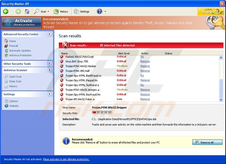 Security Master AV fake antivirus program