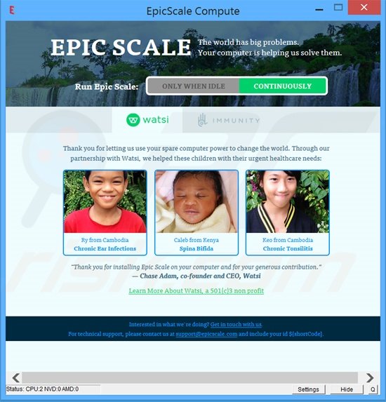 Screenshot of EpicScale application