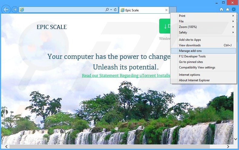 Removing EpicScale ads from Internet Explorer step 1