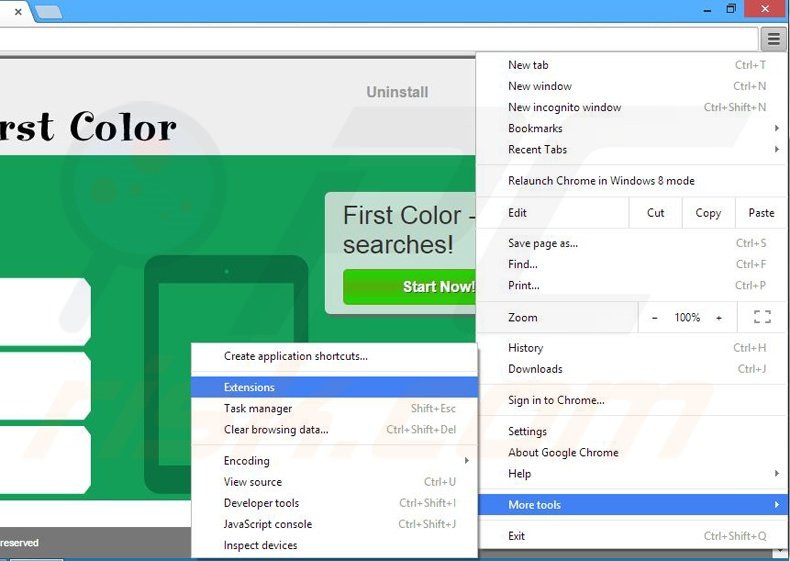 Removing First Color ads from Google Chrome step 1