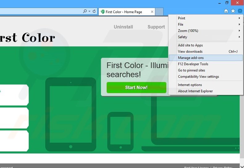 Removing First Color ads from Internet Explorer step 1