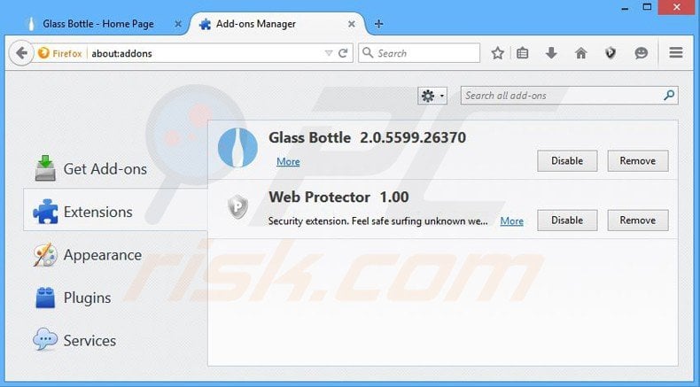 Removing glass bottle ads from Mozilla Firefox step 2