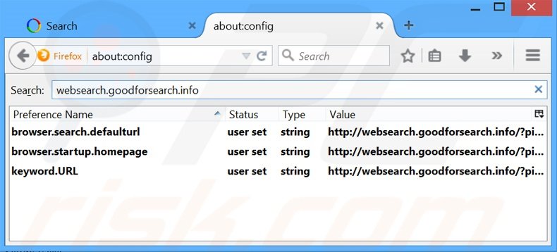 Removing websearch.goodforsearch.com from Mozilla Firefox default search engine