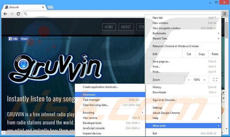 Removing Gruuvin ads from Google Chrome step 1