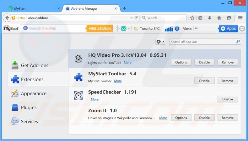 Removing HQ Video Pro ads from Mozilla Firefox step 2