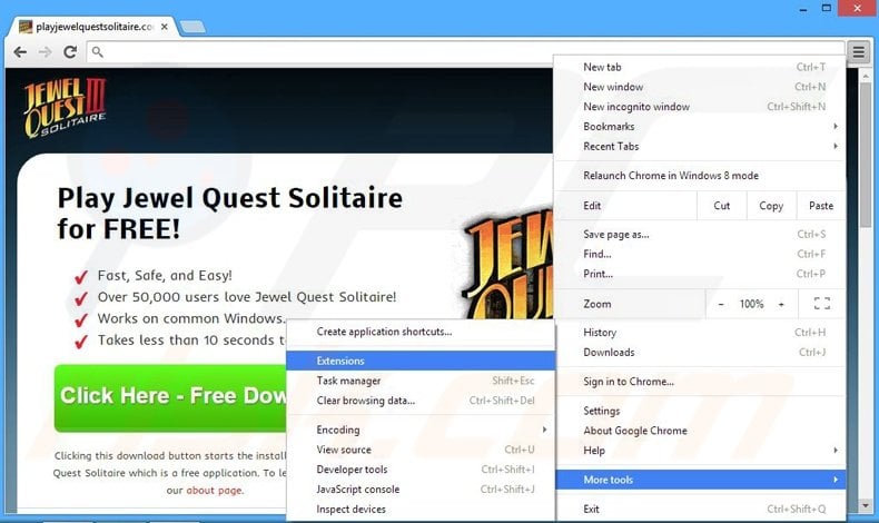 Removing Jewel Quest Solitaire ads from Google Chrome step 1
