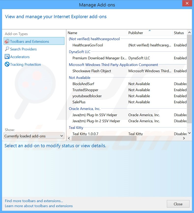 Removing MediaPlayerRS ads from Internet Explorer step 2