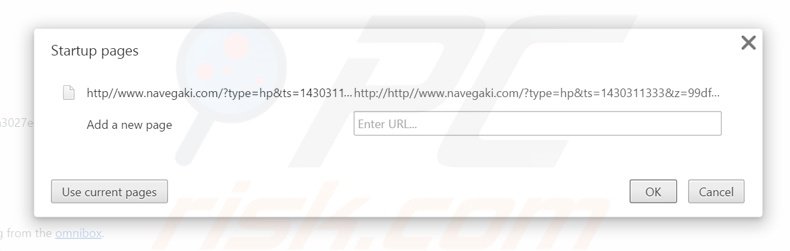 Removing navegaki.com from Google Chrome homepage