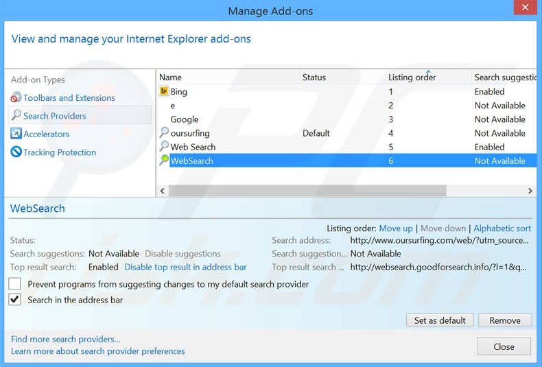 Removing navegaki.com from Internet Explorer default search engine