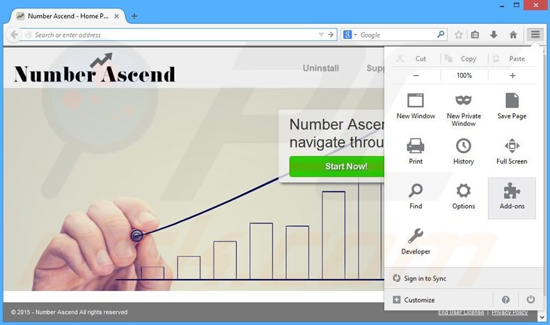 Removing Number Ascend ads from Mozilla Firefox step 1