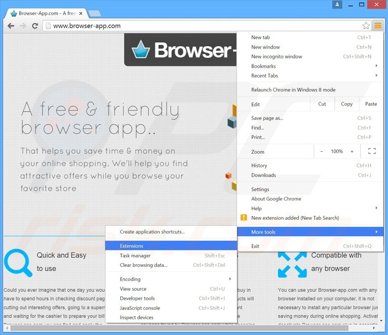 Removing OpenBrowserVersion  ads from Google Chrome step 1