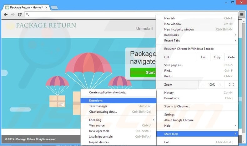 Removing Package Return ads from Google Chrome step 1