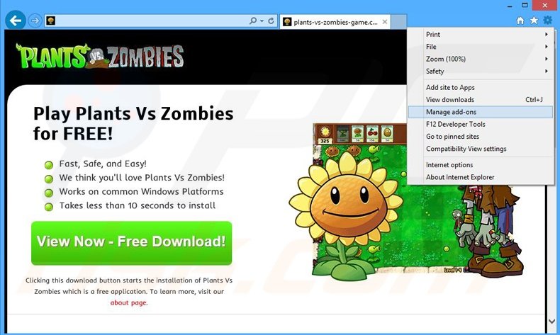 Removing Plants Vs Zombies ads from Internet Explorer step 1