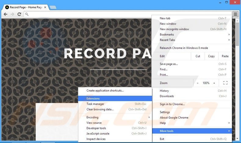 Removing Record Page ads from Google Chrome step 1