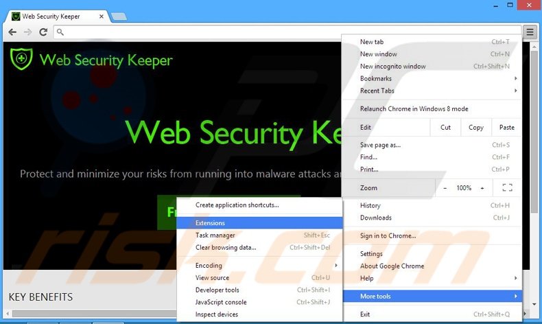 Removing Web Security Keeper ads from Google Chrome step 1