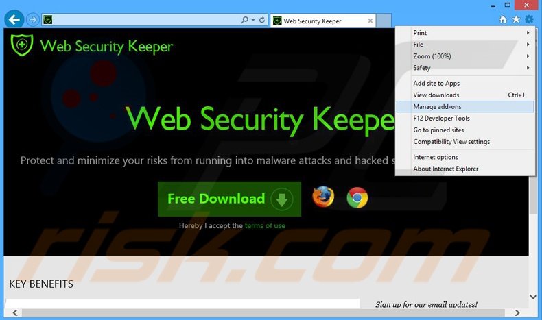Removing Web Security Keeper ads from Internet Explorer step 1