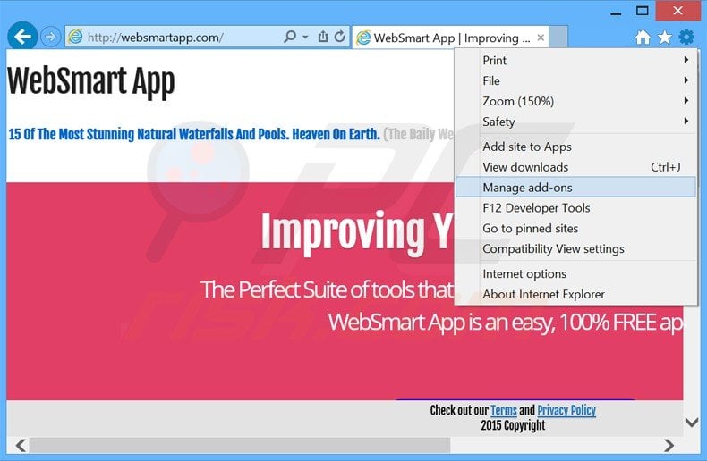 Removing websmart app from Internet Explorer step 1