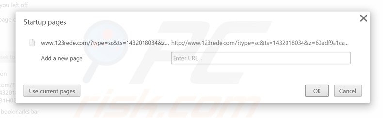Removing 123rede.com from Google Chrome homepage