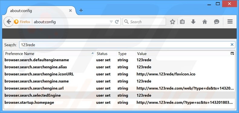Removing 123rede.com from Mozilla Firefox default search engine