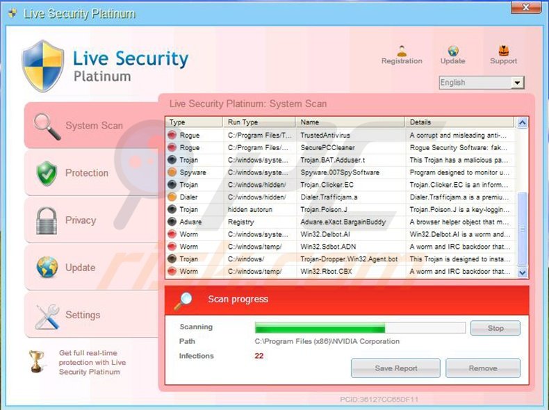 Live Security Platinum fake antivirus program