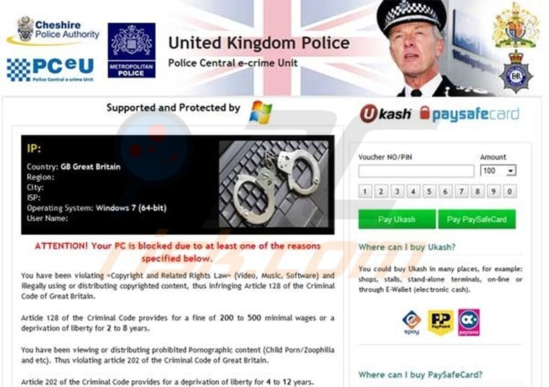 United Kingdom Police - Your PC is blocked scam