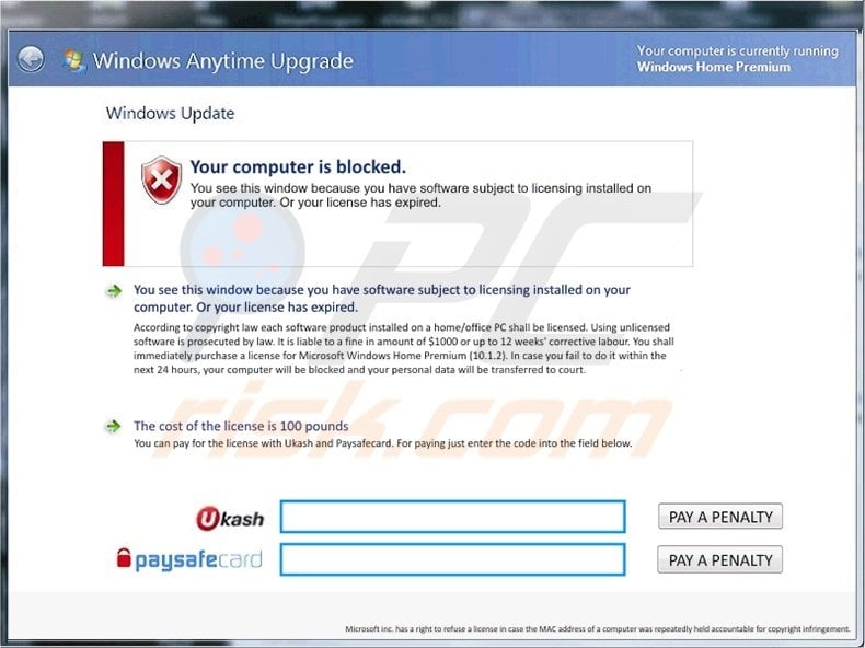 Windows Anytime Upgrade fake antivirus
