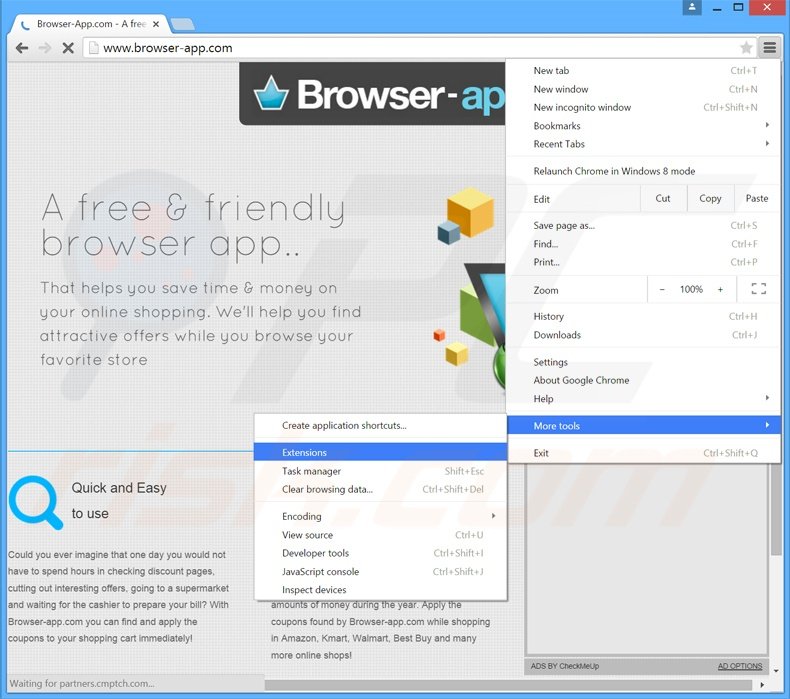 Removing BrowserPro App  ads from Google Chrome step 1