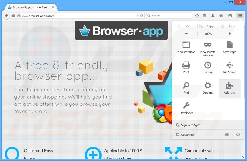 Removing BrowserPro App ads from Mozilla Firefox step 1