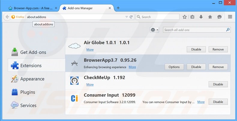 Removing BrowserPro App ads from Mozilla Firefox step 2