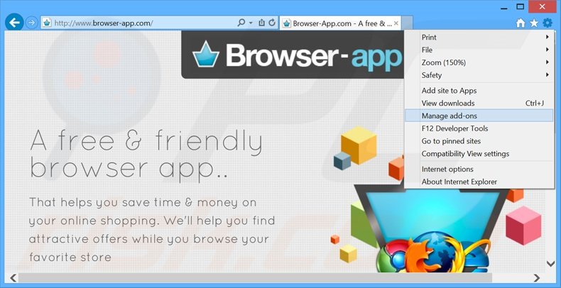 Removing BrowserPro App ads from Internet Explorer step 1