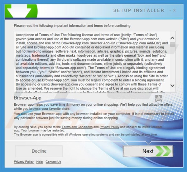 Ads by BrowserPro App adware distributing installer