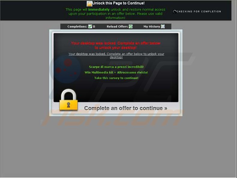 complete an offer below to unlock your desktop virus