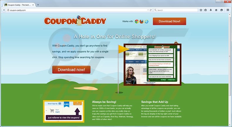 Coupon Caddy adware homepage