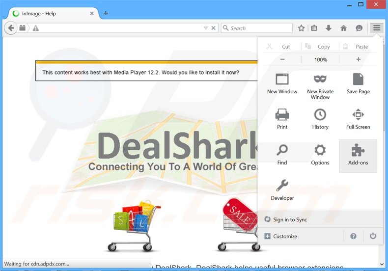 Removing DealShark ads from Mozilla Firefox step 1