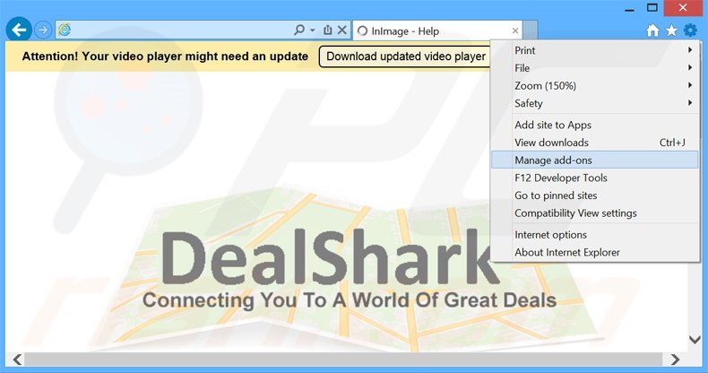 Removing DealShark ads from Internet Explorer step 1