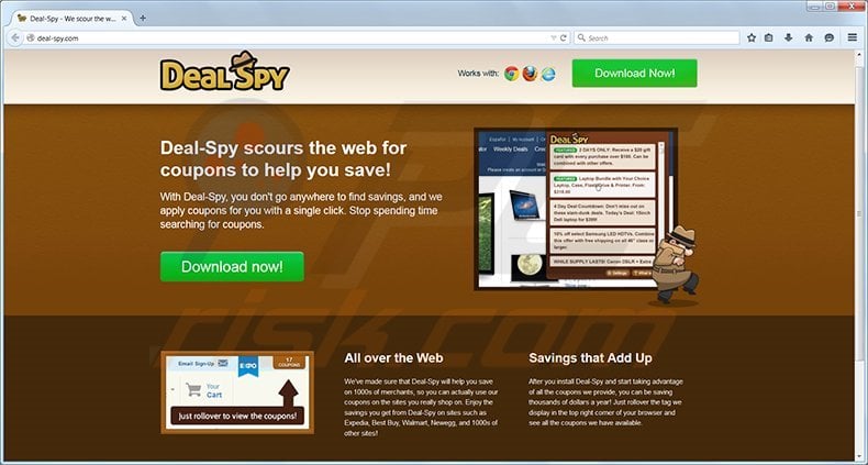 Dealspy adware homepage