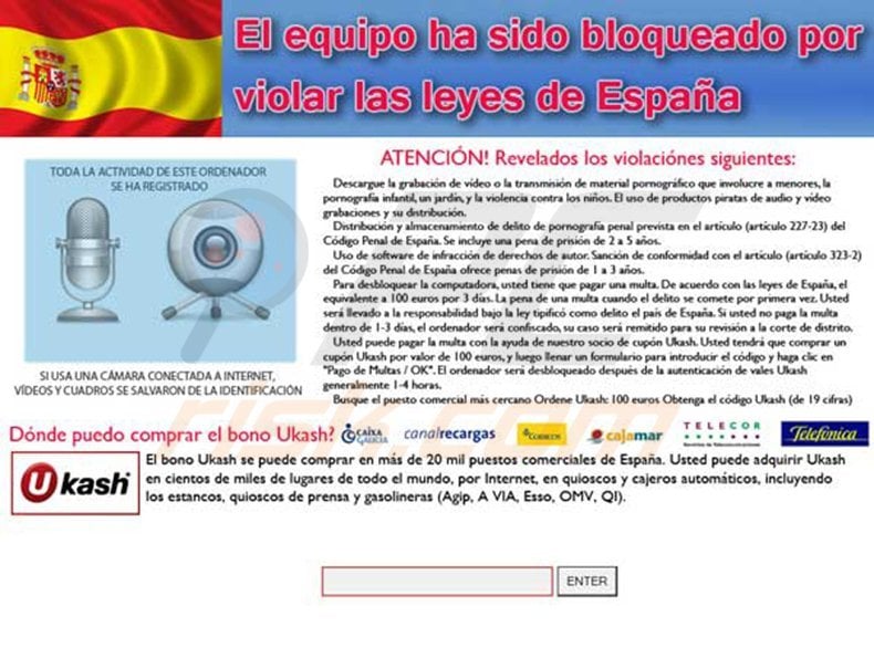 El Equipo ha Sido Bloqueado por Violar las Leyes de Espana ransomware infection