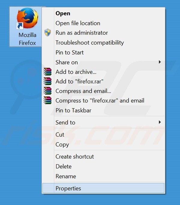 Removing everything-start.com from Mozilla Firefox shortcut target step 1