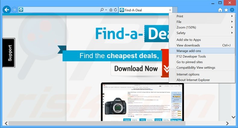 Removing Find-A-Deal ads from Internet Explorer step 1
