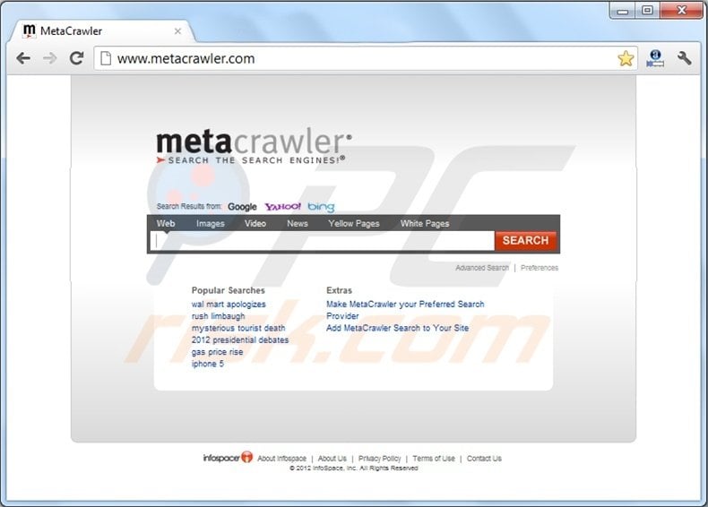 metacrawler redirect page