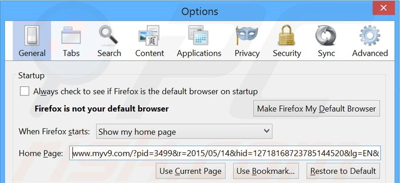 Removing myv9.com from Mozilla Firefox homepage