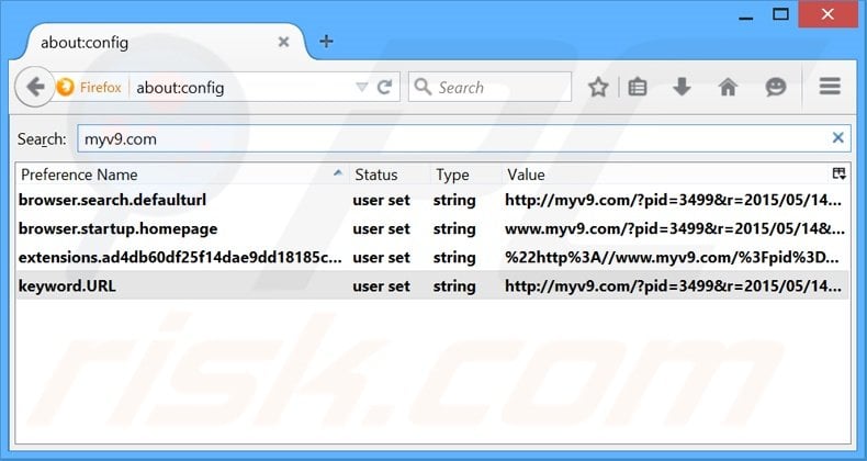 Removing myv9.com from Mozilla Firefox default search engine