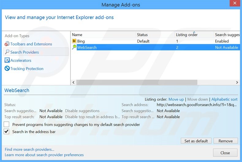 Removing myv9.com from Internet Explorer default search engine
