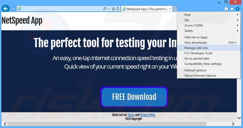 Removing NetSpeed App ads from Internet Explorer step 1