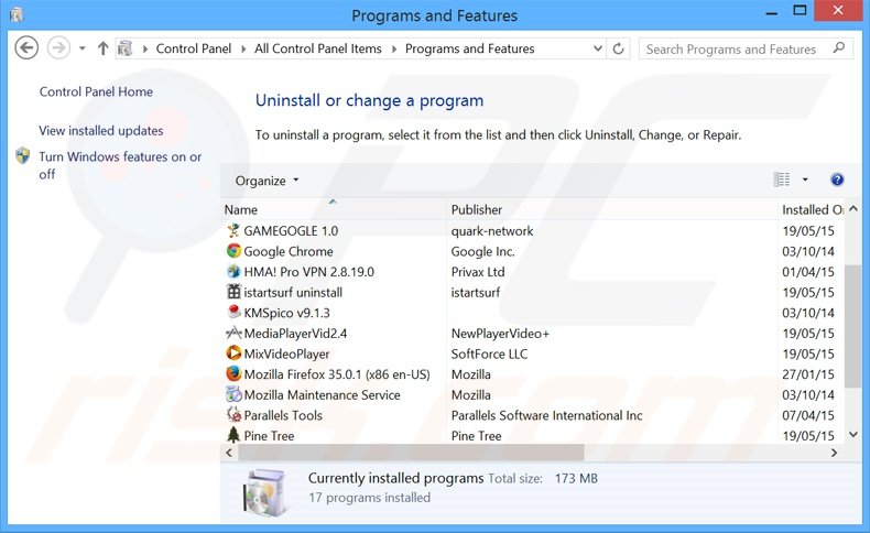 123rede.com browser hijacker uninstall via Control Panel