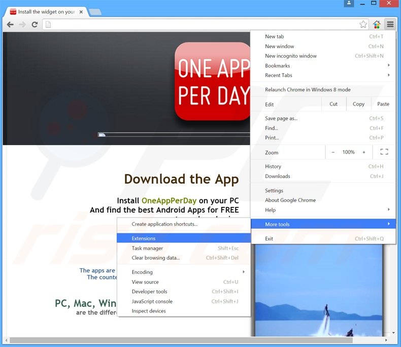 Removing OneAppPerDay  ads from Google Chrome step 1