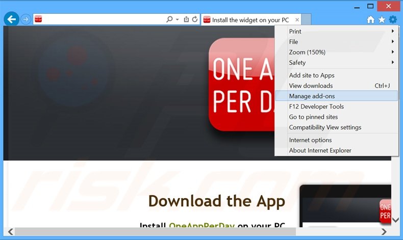 Removing OneAppPerDay ads from Internet Explorer step 1