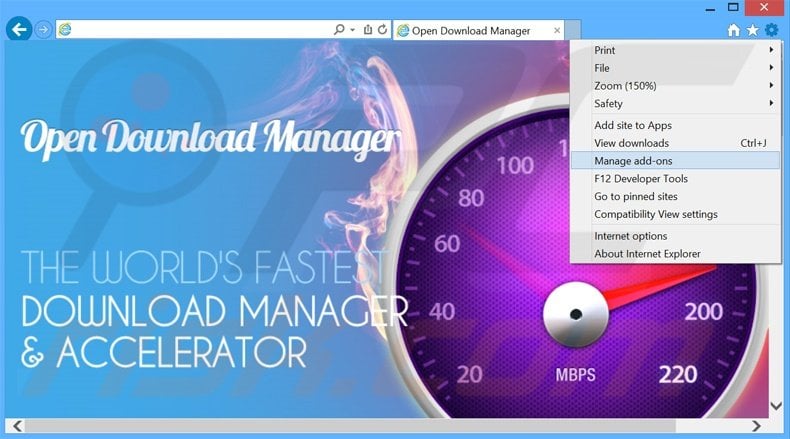 Removing Open Download Manager ads from Internet Explorer step 1