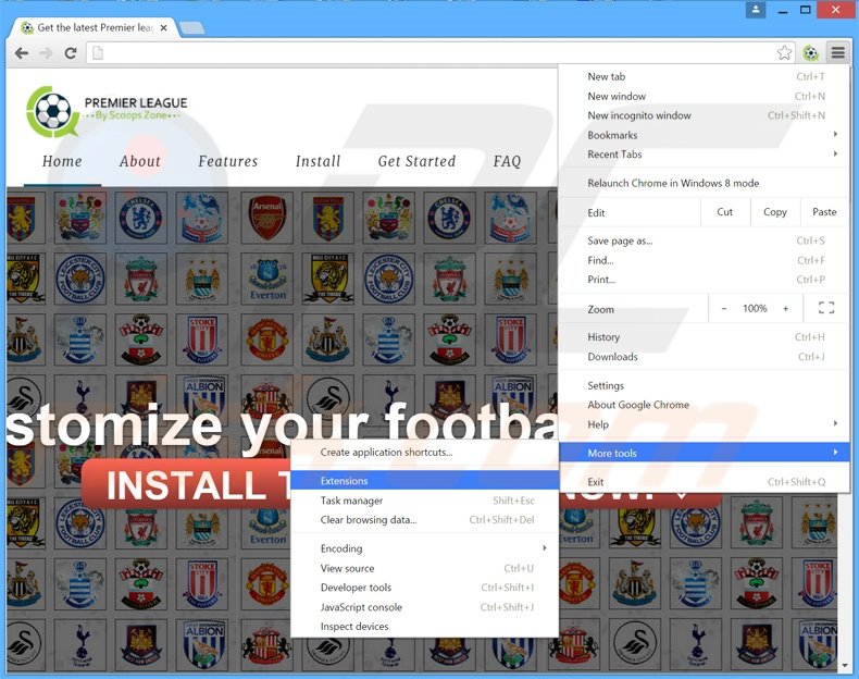 Removing Premier League ScoopsZone  ads from Google Chrome step 1
